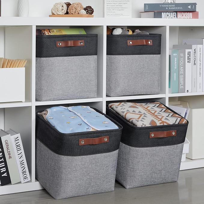 HNZIGE Decorative Storage Basket Linen Cube Storage Baskets - Image 3