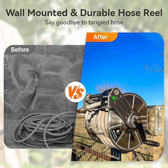 Giraffe Tools Stainless Steel Garden Hose Reel Heavy Duty, Wall/Floor Mounted - Image 4