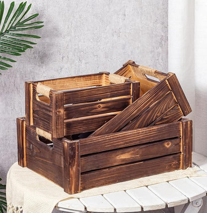 TIMRIS Set of 3 Rustic Wood Nesting Crates, Farmhouse Wooden Storage Container - Image 2