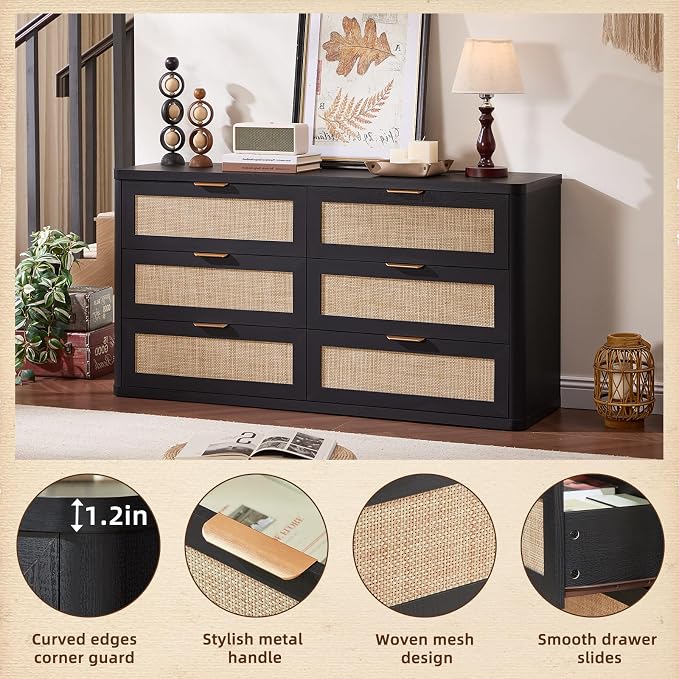LEYAOYAO Rattan 6 Drawer Dresser - Image 6