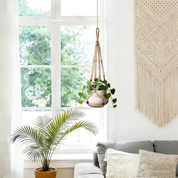 LEWESU 3 Pack Jute Macrame Plant Hanger Indoor 3 Different Sizes Hanging - Image 4