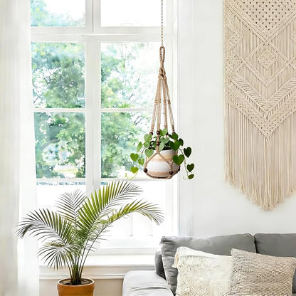 LEWESU 3 Pack Jute Macrame Plant Hanger Indoor 3 Different Sizes Hanging - Image 4