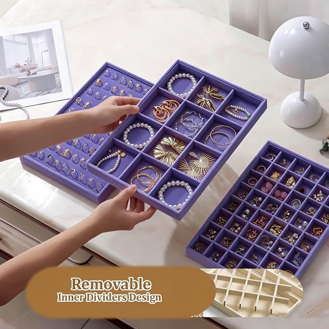 Large Velvet Jewelry Tray 2 Pack Stackable Jewelry Display Drawer Inserts Trays - Image 3