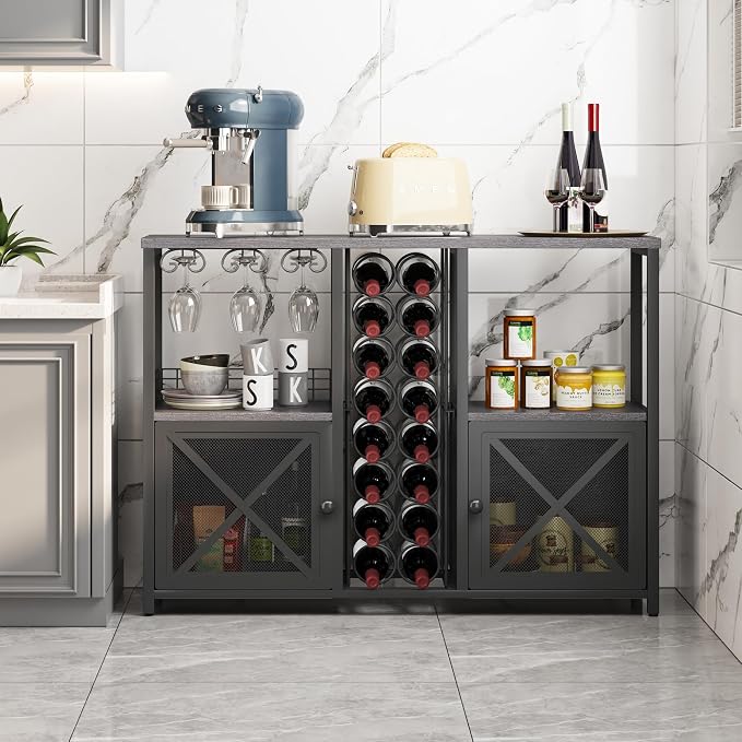 Homeiju Mini Bars for Home, Wooden Coffee Bar Cabinet, Modern Liquor Cabinet - Image 2