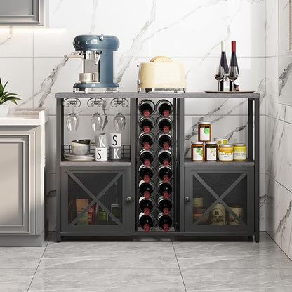Homeiju Mini Bars for Home, Wooden Coffee Bar Cabinet, Modern Liquor Cabinet - Image 2