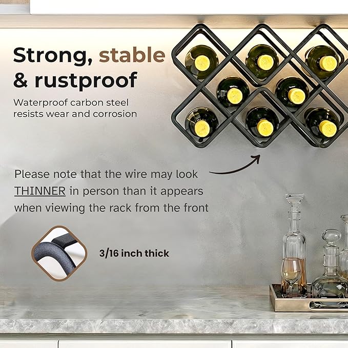 Metal Wine Rack – Matte Black Carbon Steel, 10-Bottle Countertop & Hangable - Image 6
