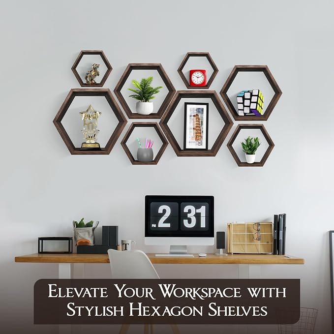 Hexagon Floating Shelves Set of 8 Honeycomb Shelves - Image 7