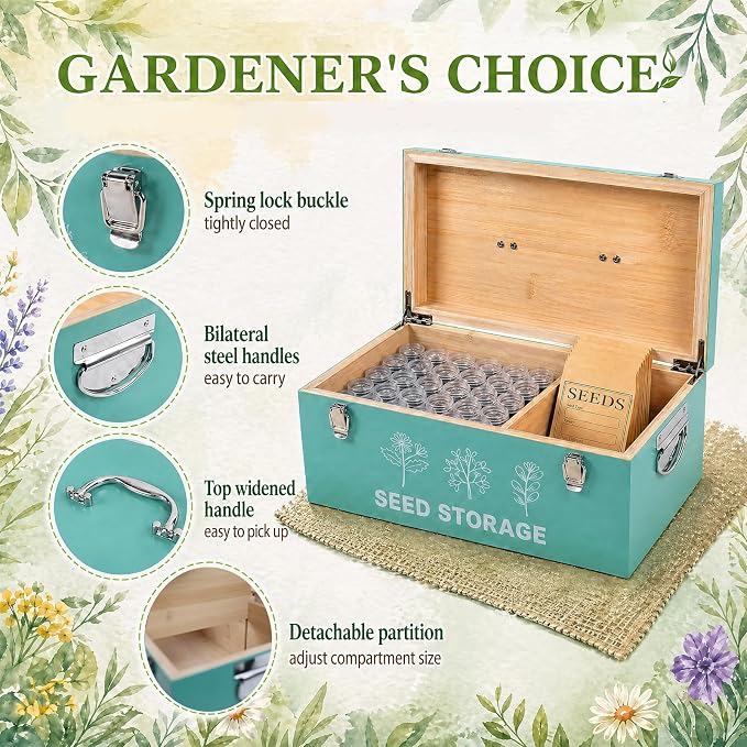 60 Slots Seed Storage Organizer, Bamboo Seed Saving Box - Image 2