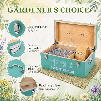 60 Slots Seed Storage Organizer, Bamboo Seed Saving Box - Image 2