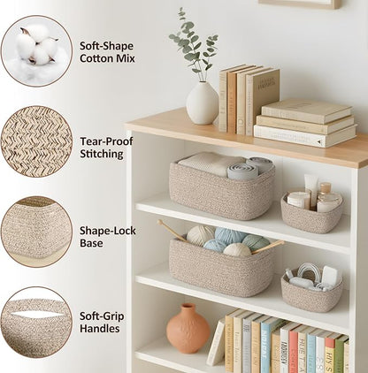 5-Pack Small Woven Rope Storage Baskets, 2 Sizes Organizer Bins | Fabric Cube - Image 3