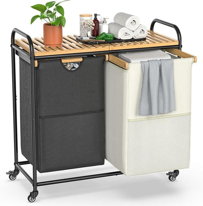 Laundry Hampers 2 Section, Laundry Sorter by BAMBOOHOMIE