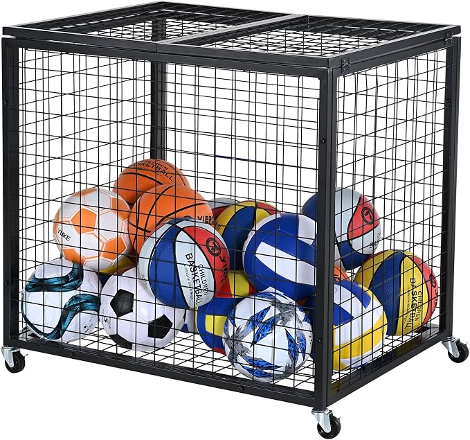 VEVOR Rolling Sports Ball Storage Cart, Lockable Basketball Cage by VEVOR
