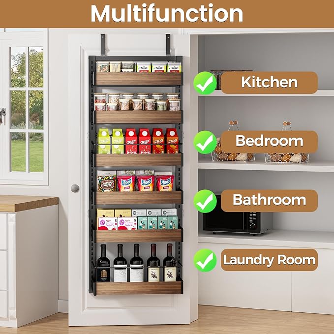POKIPO 6 Tier Over The Door Pantry Organizer, 2-in-1 Door Hanging or Wall - Image 6