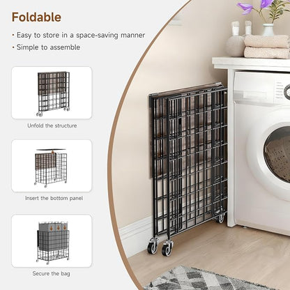 Laundry Basket with Wheels, Heavy Duty Laundry Sorter 3 Sections, 140L Large - Image 8