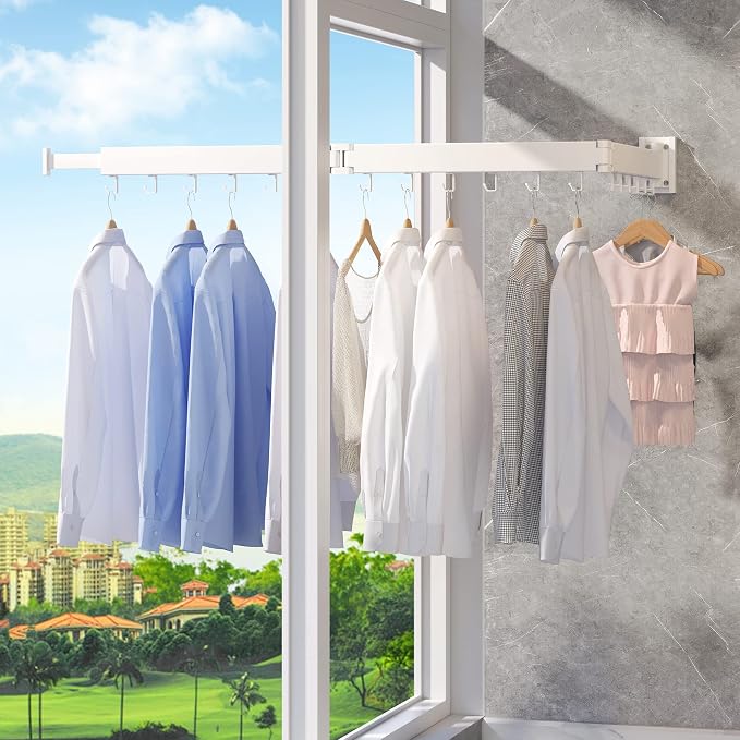 Clothes Drying Rack, Laundry Space Saver Wall Mounted, Retractable, Collapsible - Image 7
