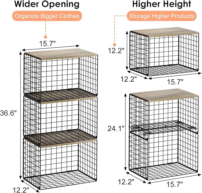 5-Tier Large Stackable Closet Organizer and Storage Basket, Sturdy Closet Shelf - Image 3