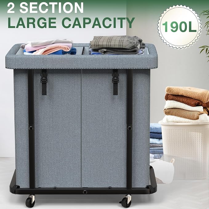 50 Gal Laundry Basket with Lid, Rolling Laundry Hamper with Wheels, Dirty - Image 2
