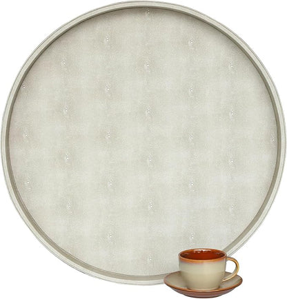 HofferRuffer Large Round Serving Tray 24'', Elegant Faux Leather Circle Ottoman by HofferRuffer