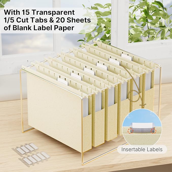 Wheat Straw Hanging File Folder Letter Size, Heavy Duty 1'' Expansion, 12 Pack - Image 5