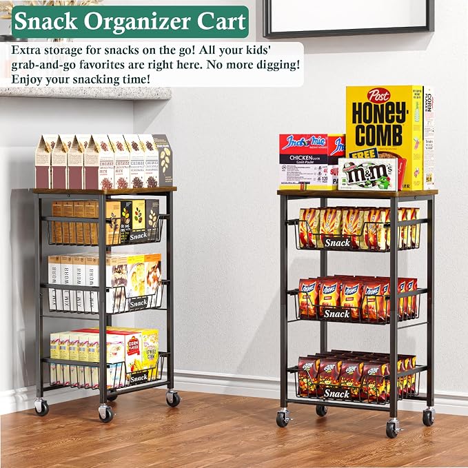 4-Tier Small Kitchen Storage Cart on Wheels, Metal Fruit Basket Stand - Image 5