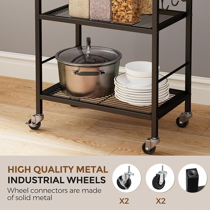 3-Tier Metal Storage Rack with Industrial Wheels, Mesh Shelving Unit with - Image 6