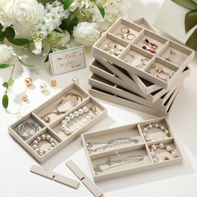 Highergo 8 Pcs Velvet Jewelry Trays Stackable Drawers Organizer Ring Earring - Image 4