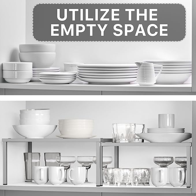 Simple Houseware Cabinet Counter Shelf Organizer w/Steel Surface - Image 5
