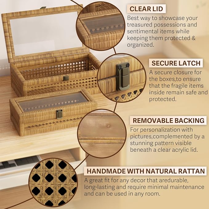 Rattan Decorative Box, Boho Display Boxes - Image 3
