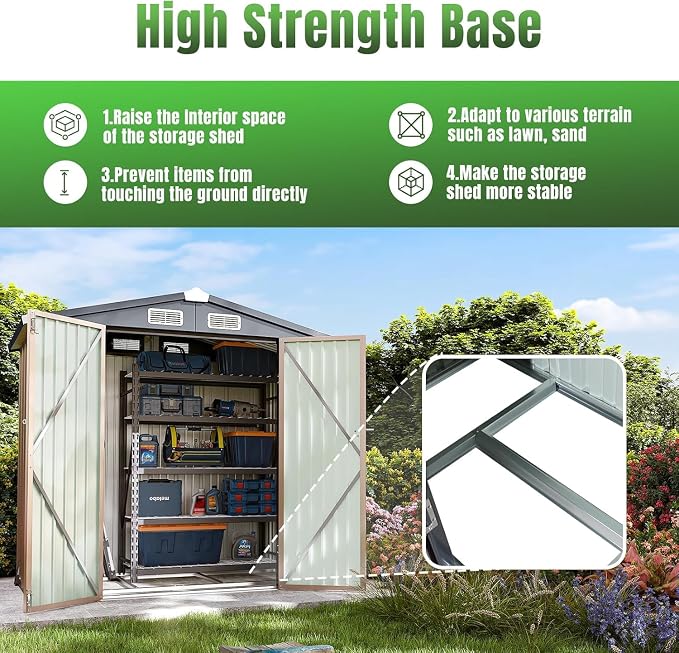 Aoxun 6'x4' Outdoor Metal Storage Shed - Image 6