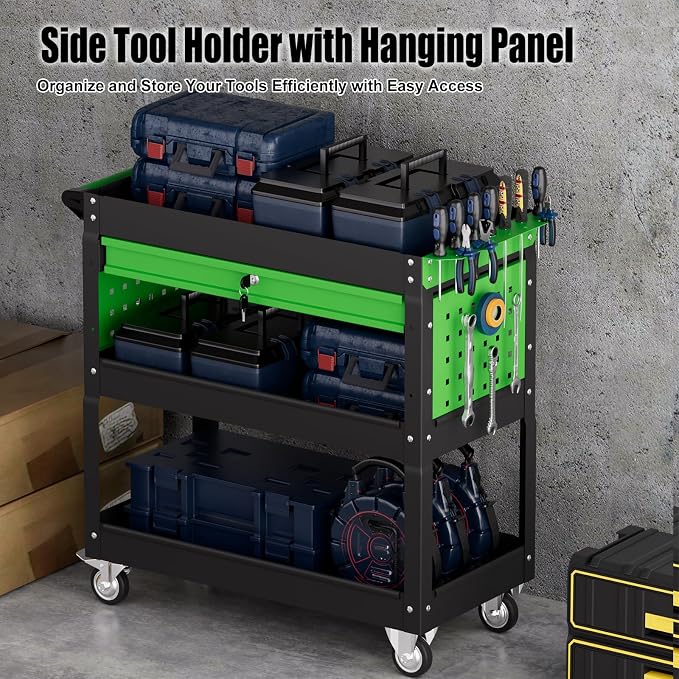 Heavy Duty 3 Tier Tool Cart, Mechanic Metal Rolling Tool Cart - Image 5