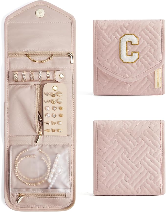 BAGSMART Travel Jewelry Organizer Case C Initial Foldable Jewelry Roll by BAGSMART