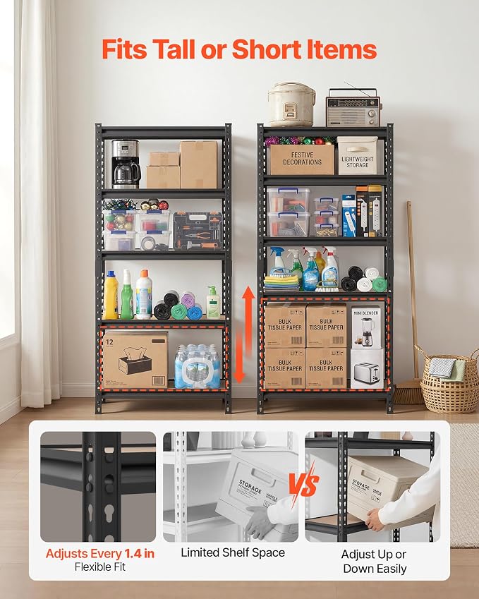 VEVOR Storage Shelves, 5-Tier Adjustable, 2000 lbs Capacity, Heavy Duty Garage - Image 4