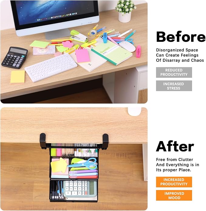 2-Tier Clamp-On Mesh Organizer, Under Desk Storage - Image 6