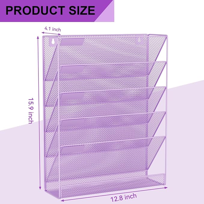 Wall File Organizer Holder Mesh Hanging Paper Document Holder, Vertical 6 - Image 3