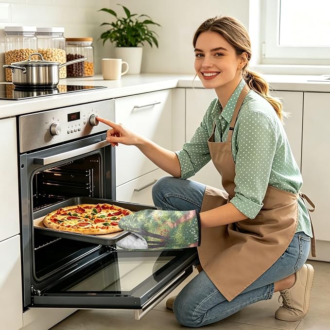 Heat Resistant Oven Mitts, Spring Plants Flowers Tree Scene Kitchen Gloves - Image 2