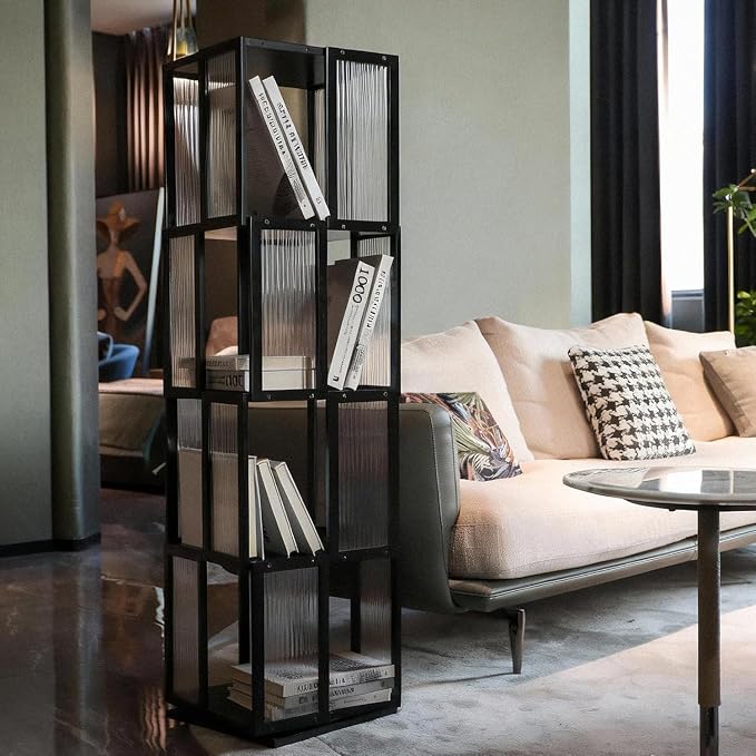 BAMEOS Rotating Bookshelf Tower 4 Tier, 360 Spinning Bookcase - Image 2