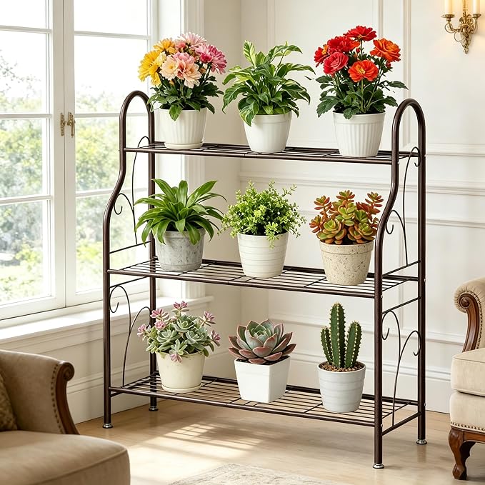 SORCEDAS Plant Stand Indoor Outdoor Plant Shelf 3 Tier Metal Corner Flower - Image 3
