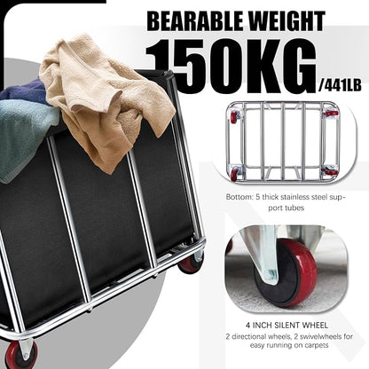 Commercial Laundry Cart on Wheels, 11.35 Bushels Large Roller - Image 3