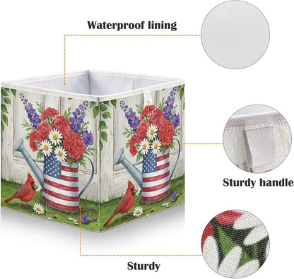 Watering Can with Us Flag Storage Cube with Handles, Foldable Fabric Storage - Image 3
