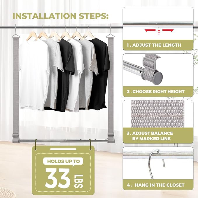 Hanging Closet Rod, 17-28In Width and Up to 32In Height Closet Extender - Image 2