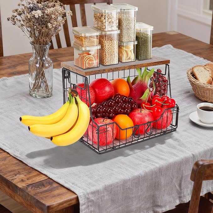 Livabber Fruit Basket for Kitchen, Metal Fruit Vegetable Storage Bin - Image 2