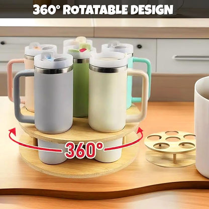 KOKO G Premium Bamboo Rotating Water Bottle Organizer – 360° Wooden Cup Holder - Image 6