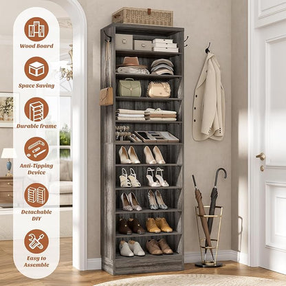Aheaplus Narrow Shoe Cabinet, 10 Tiers Tall Wood Shoe Rack, Shoe Storage - Image 3