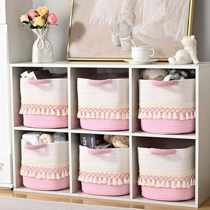 6 Pack Storage Basket for Shelves, Boho Cotton Rope Storage Bins - Image 5