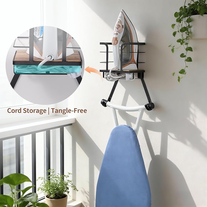Ironing Board Hanger Wall Mount, Over the Door Iron Board Holder, Wooden & - Image 5