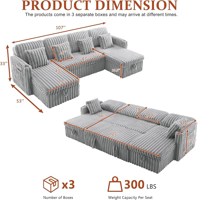 107'' Sectional Sleeper Sofa - Image 2