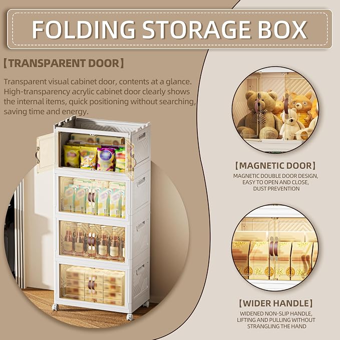 340 QT / 85 Gal Magnetic Door Storage Bins Collapsible Stackable w/1 Lid - Image 4
