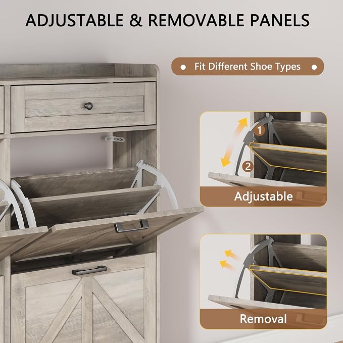 Shoe Cabinet with 4 Flip Drawers & 2 Top Drawers, Hidden Slim Shoe Rack - Image 3
