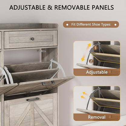 Shoe Cabinet with 4 Flip Drawers & 2 Top Drawers, Hidden Slim Shoe Rack - Image 3
