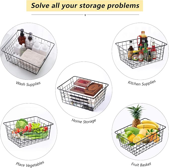 Wire Baskets for Organizing 4 Pack Pantry Baskets For Storage 11x8.7x4.7in | - Image 7